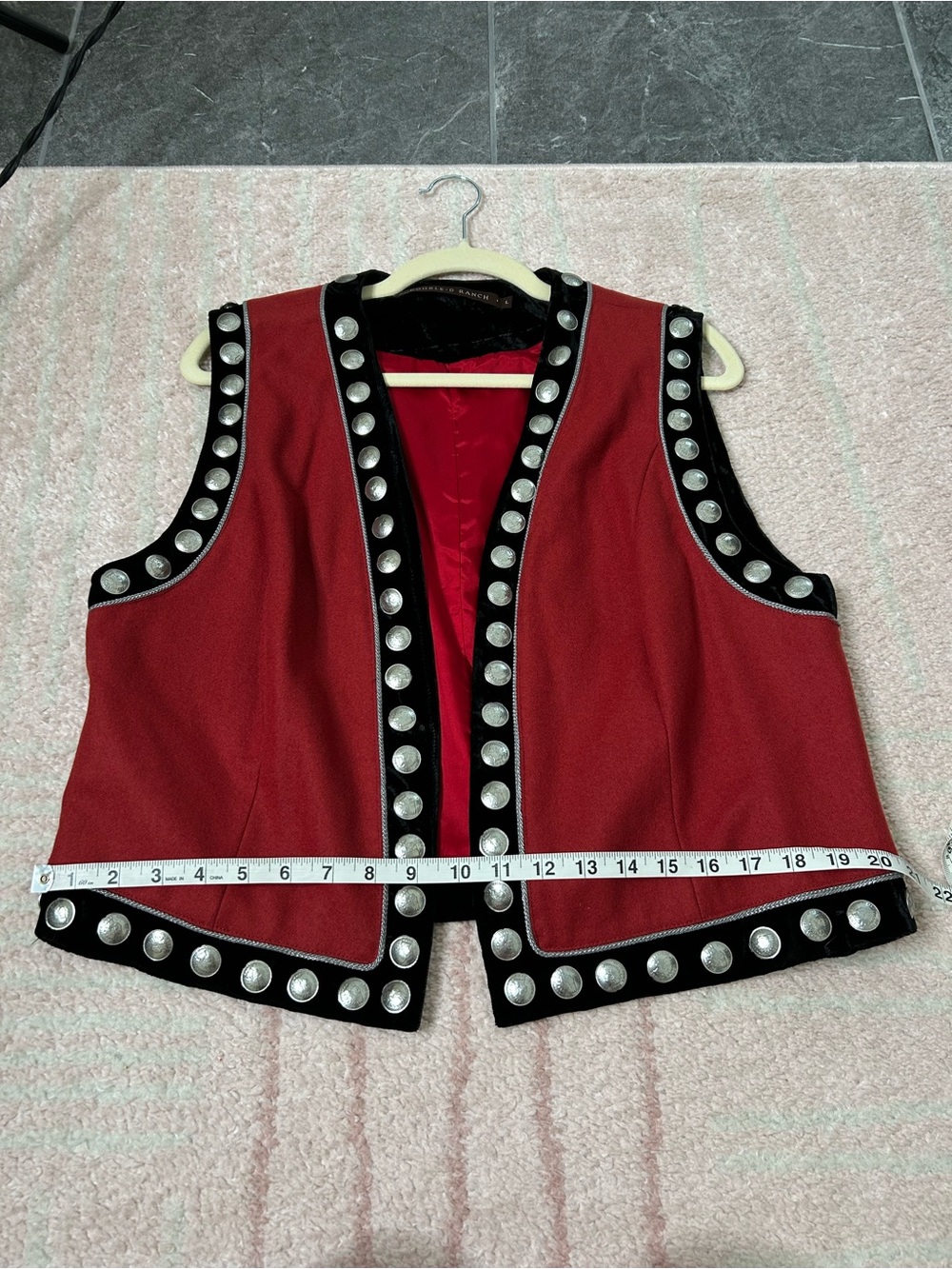 Double D Ranch Black Velvet Red Silver Coin‎ Studded Western Vest Size Large - Picture 9 of 10